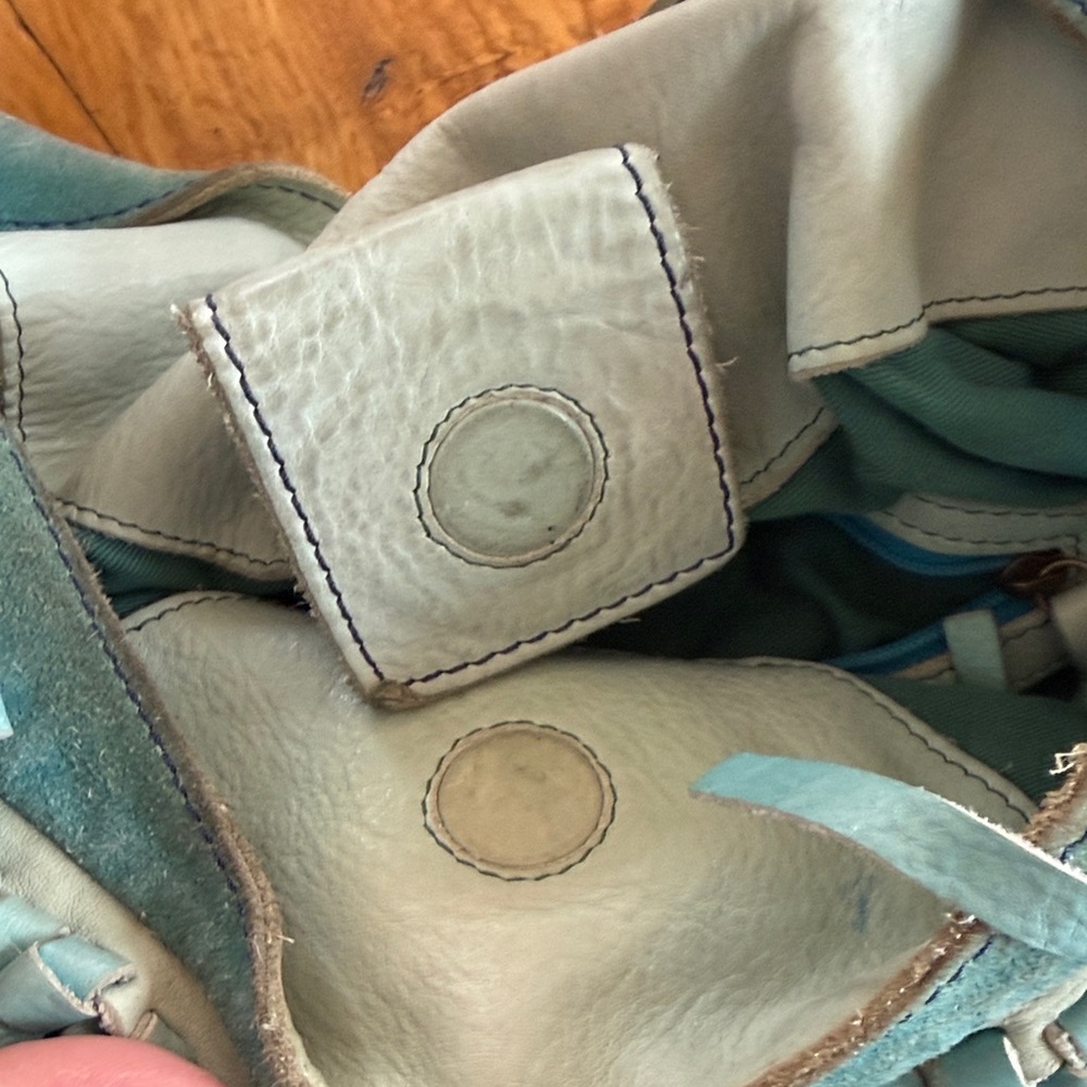 Fringed Suede Crossbody Bag in Teal with Brown Strap - Picture 3 of 4